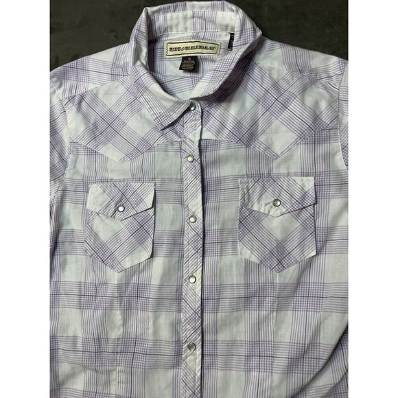 Bit & Bridle Womens XL Purple Plaid Pearl‎ Snap Shirt - Picture 3 of 4
